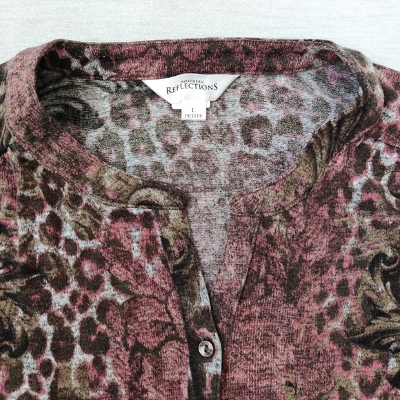 Northern Reflections Women's Leopard Blouse Size Large Pink Brown - Picture 11 of 11